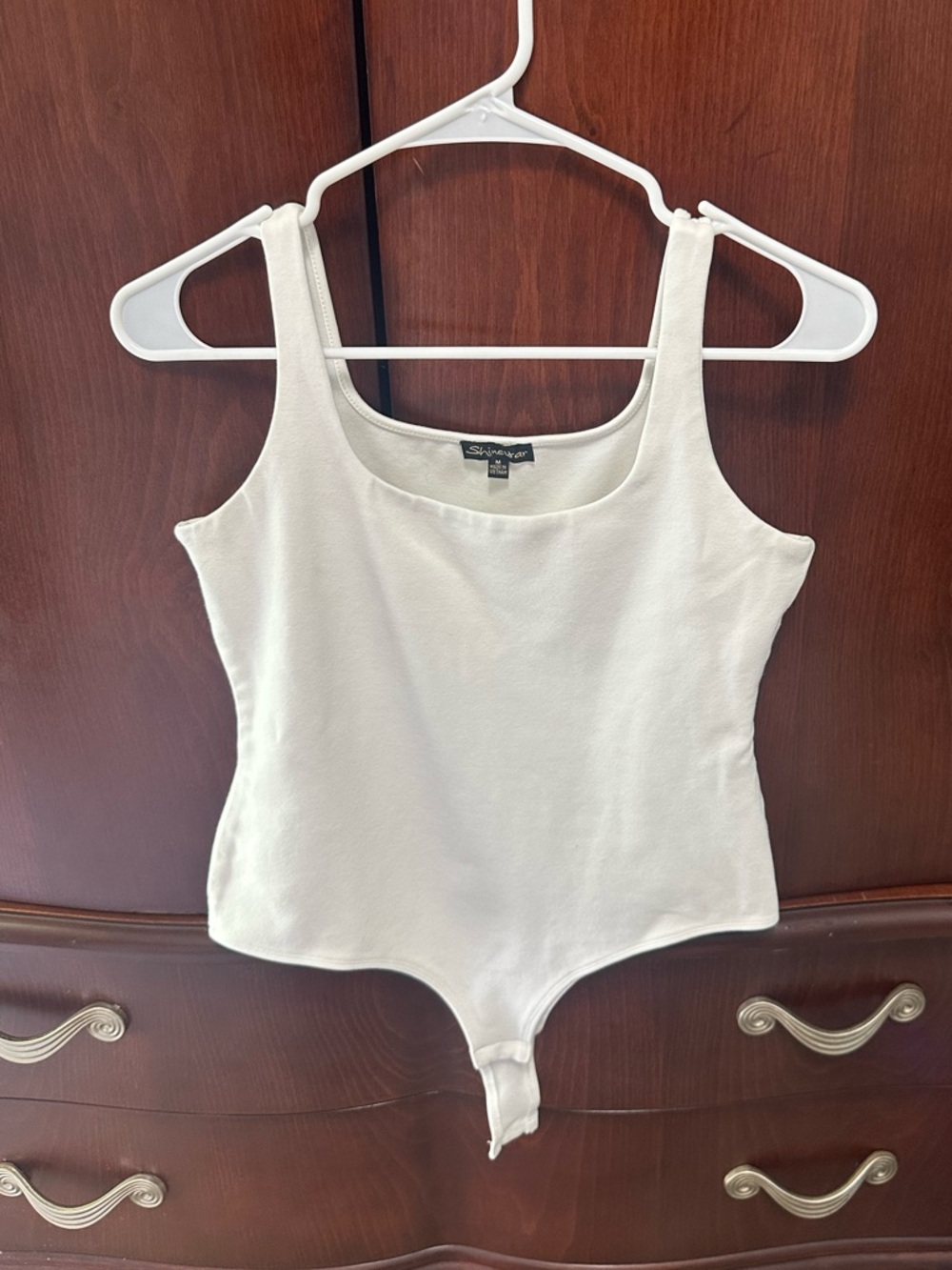 Shinestar White Scoop Neck Tank Bodysuit